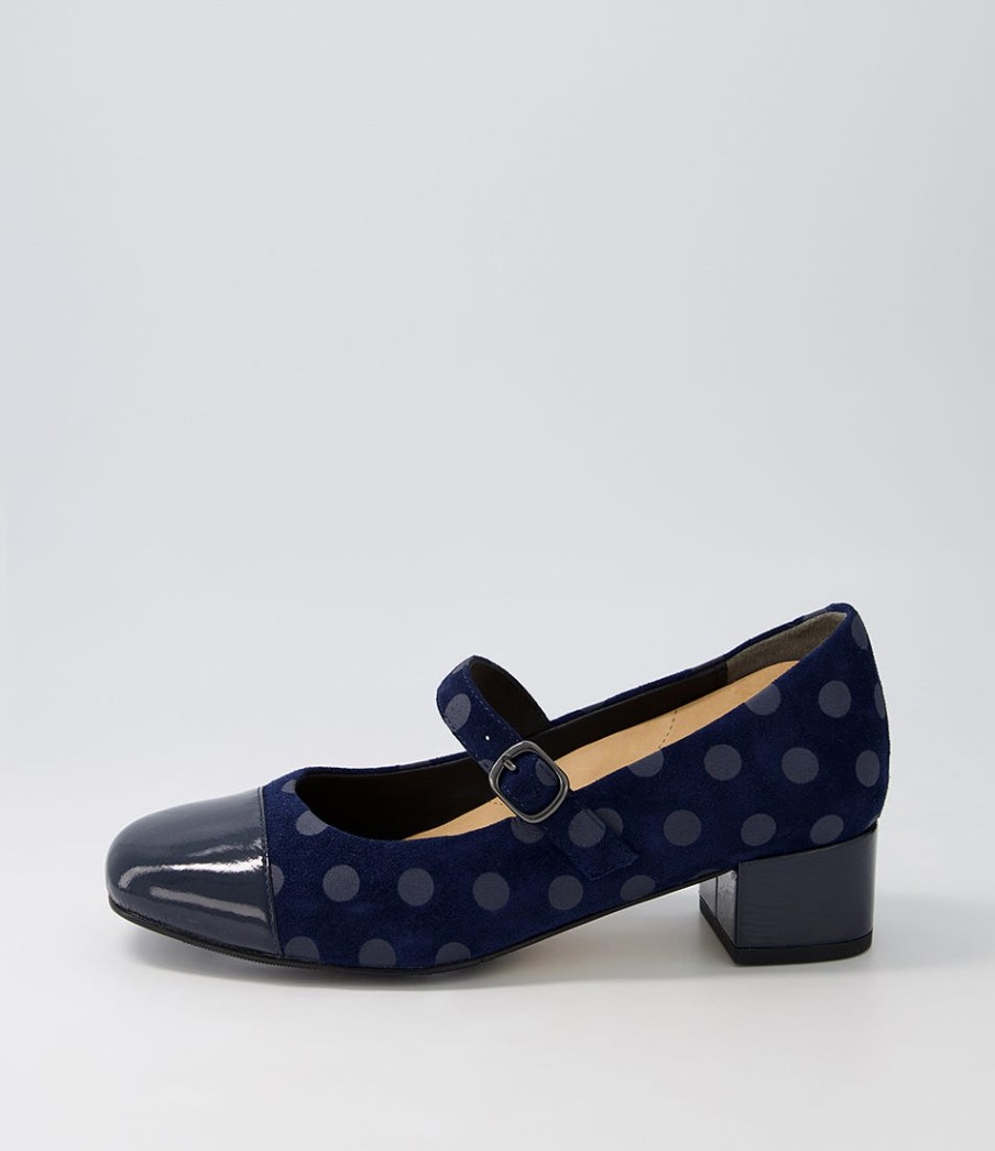 ZIERA Kowder W Navy Spot Patent Suede Heels | Heels