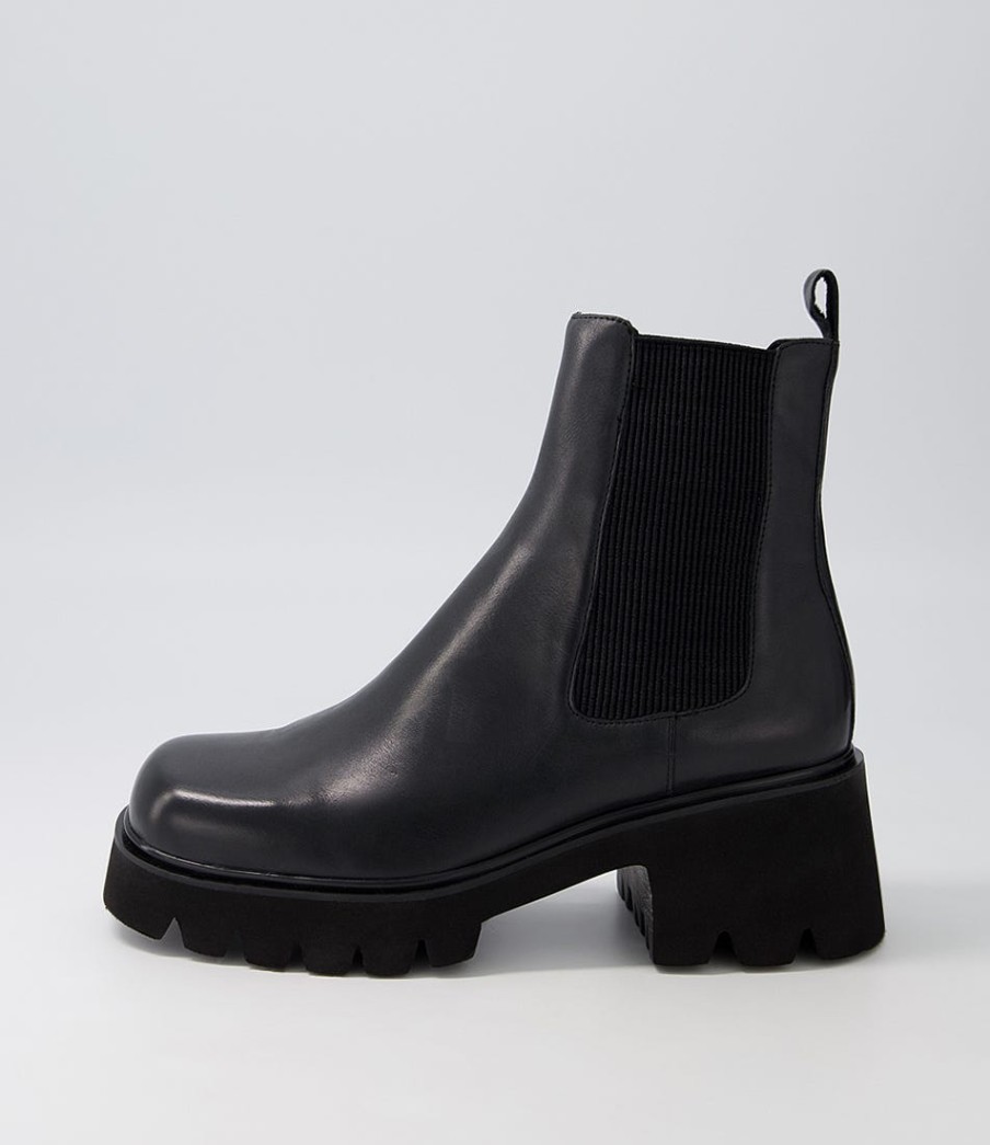 DJANGO & JULIETTE Barakios Black Leather Elastic Ankle Boots | Boots