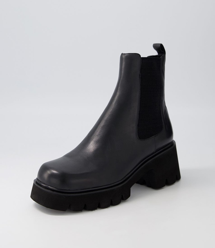 DJANGO & JULIETTE Barakios Black Leather Elastic Ankle Boots | Boots