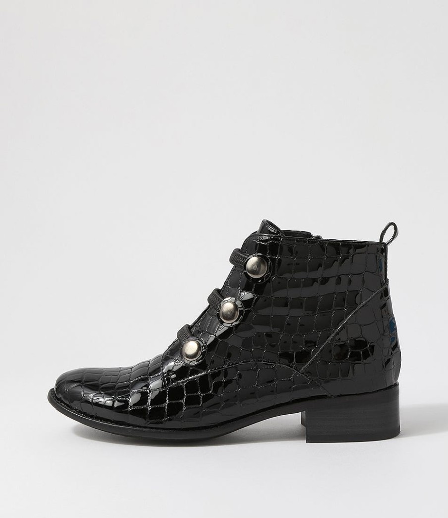 DJANGO & JULIETTE Clemens Black Patent Croc Ankle Boots | Boots