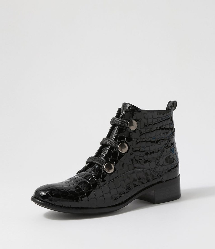 DJANGO & JULIETTE Clemens Black Patent Croc Ankle Boots | Boots