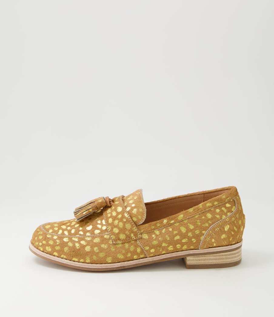 DJANGO & JULIETTE Aydin Camel Gold Dot Leopard Pony Loafers | Loafers