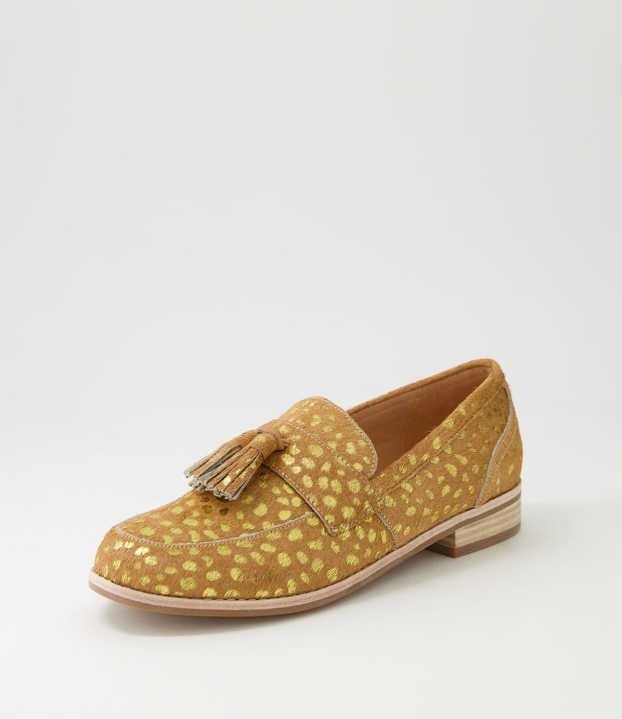 DJANGO & JULIETTE Aydin Camel Gold Dot Leopard Pony Loafers | Loafers