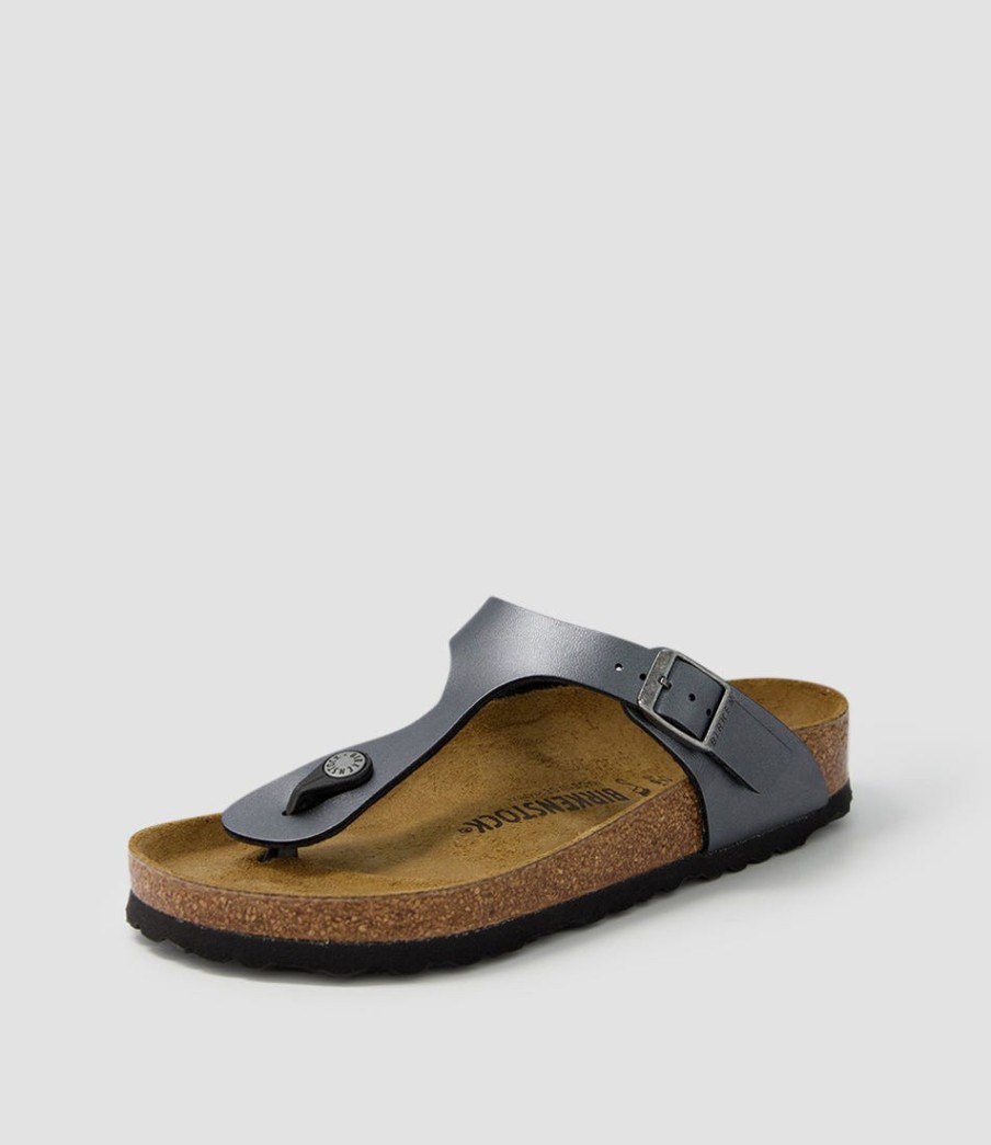 BIRKENSTOCK Gizeh Metallic Black Birkoflor Sandals | Comfort