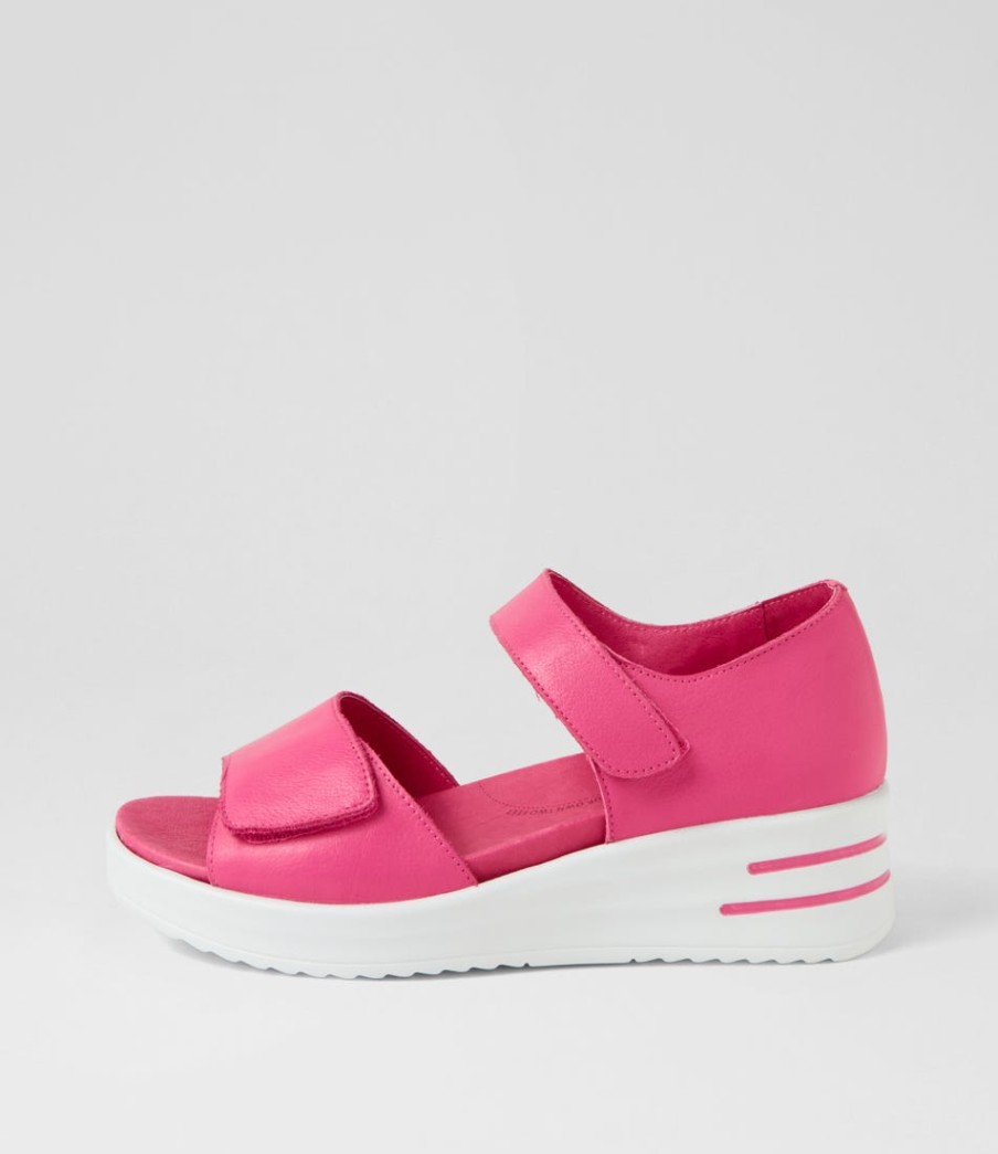 ZIERA Sunnieys Xw Fuchsia White Leather Sandals | Heels