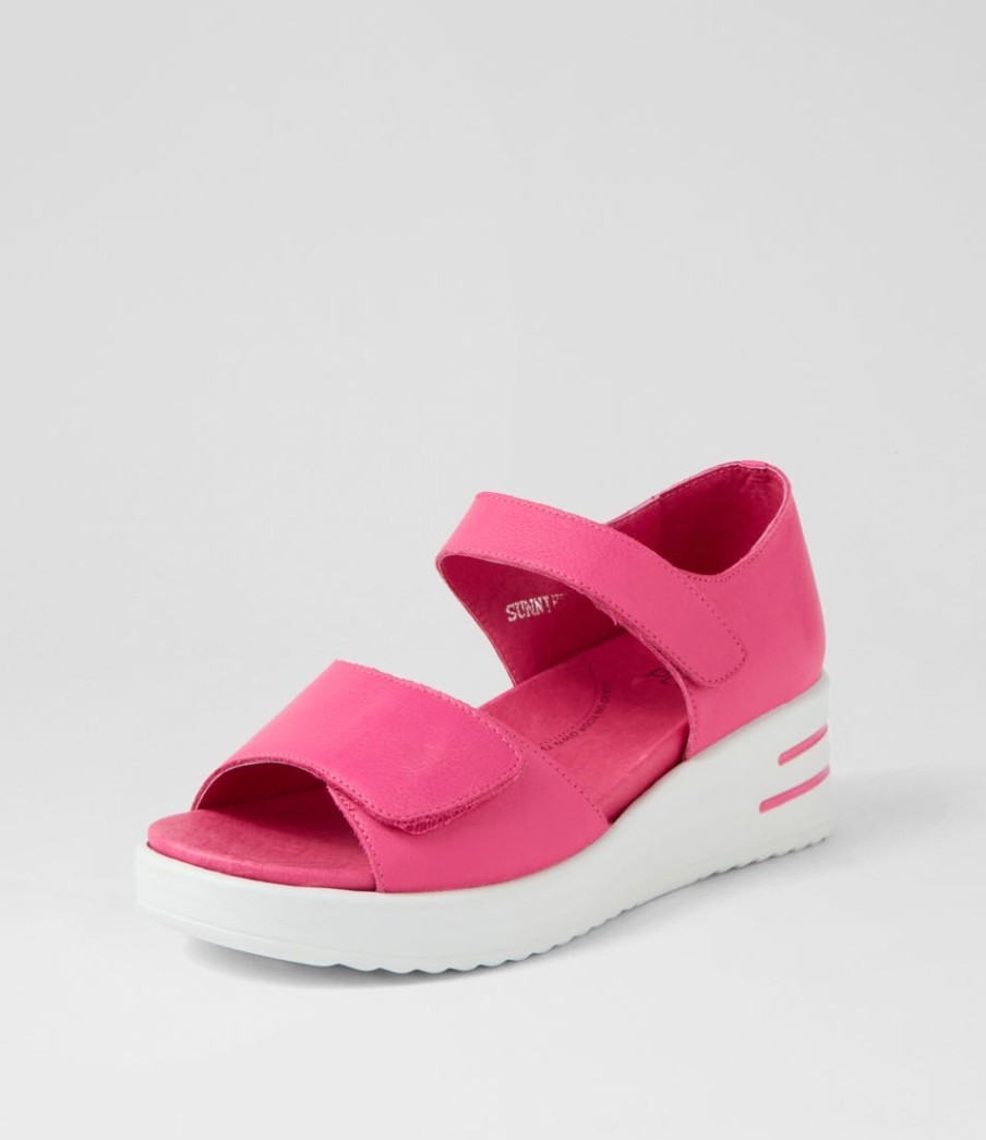 ZIERA Sunnieys Xw Fuchsia White Leather Sandals | Heels