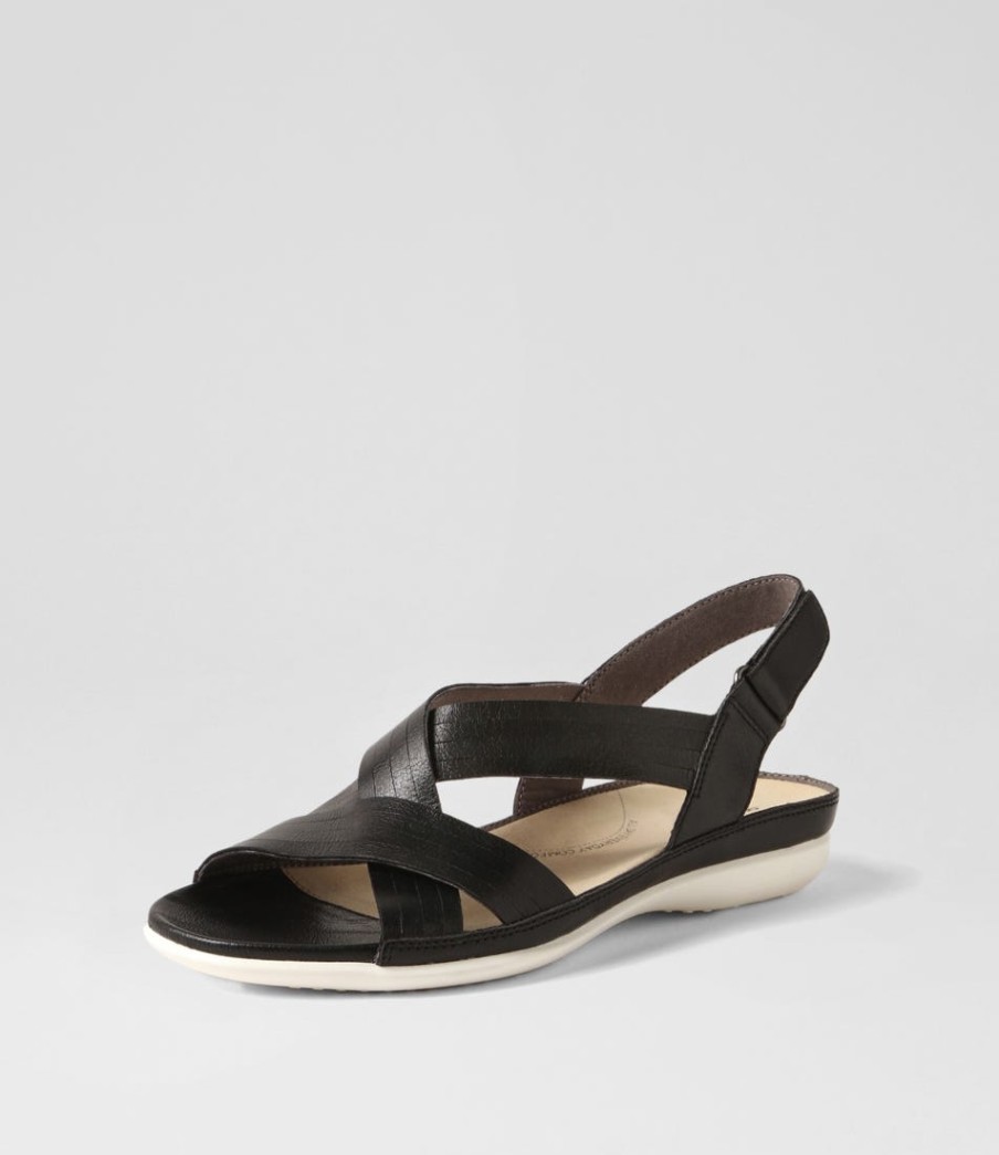 ZIERA Bellmont W Black Leather Sandals | Flats