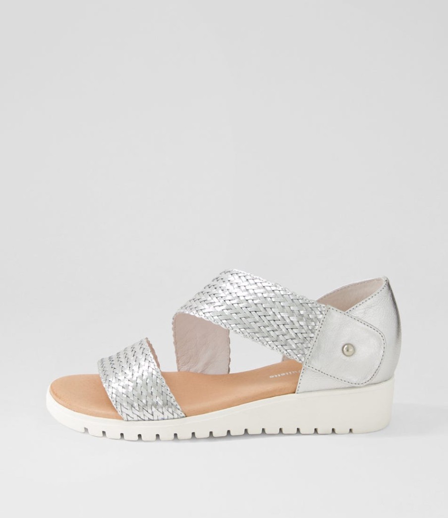 DJANGO & JULIETTE Malkie Silver Weave Leather Sandals | Wedges