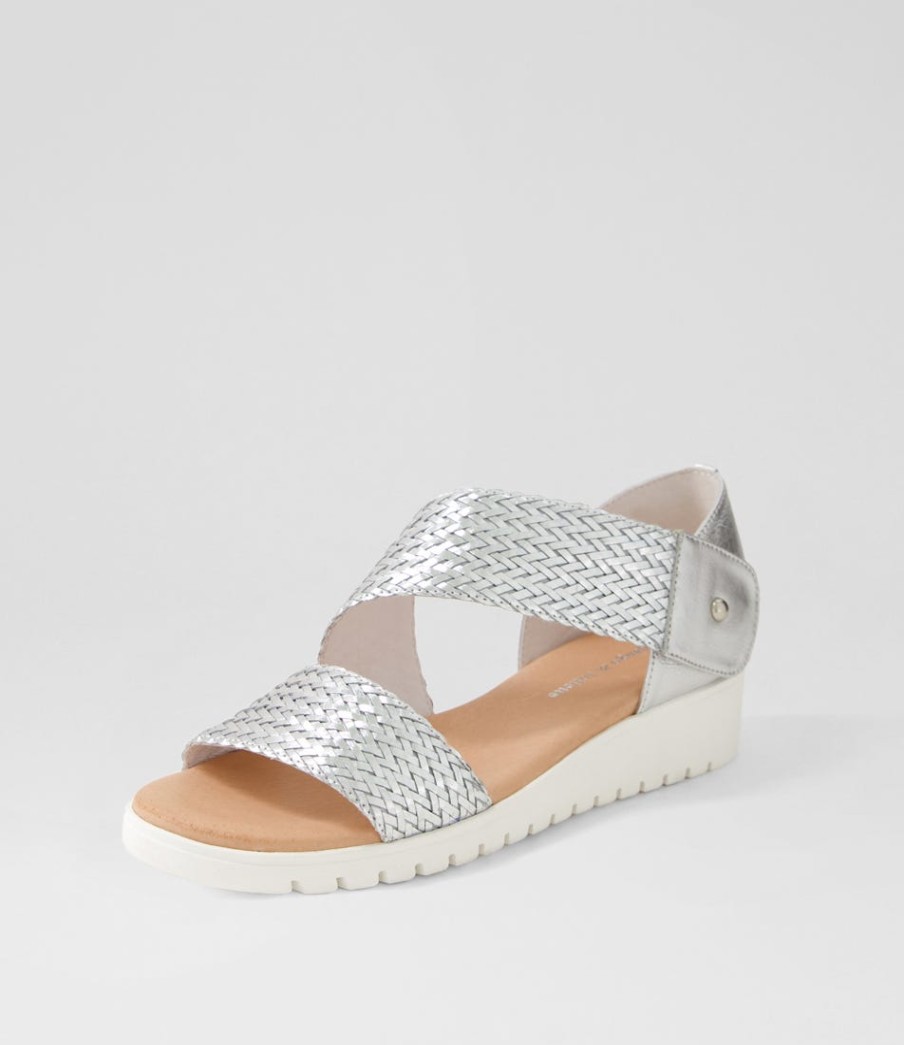 DJANGO & JULIETTE Malkie Silver Weave Leather Sandals | Wedges