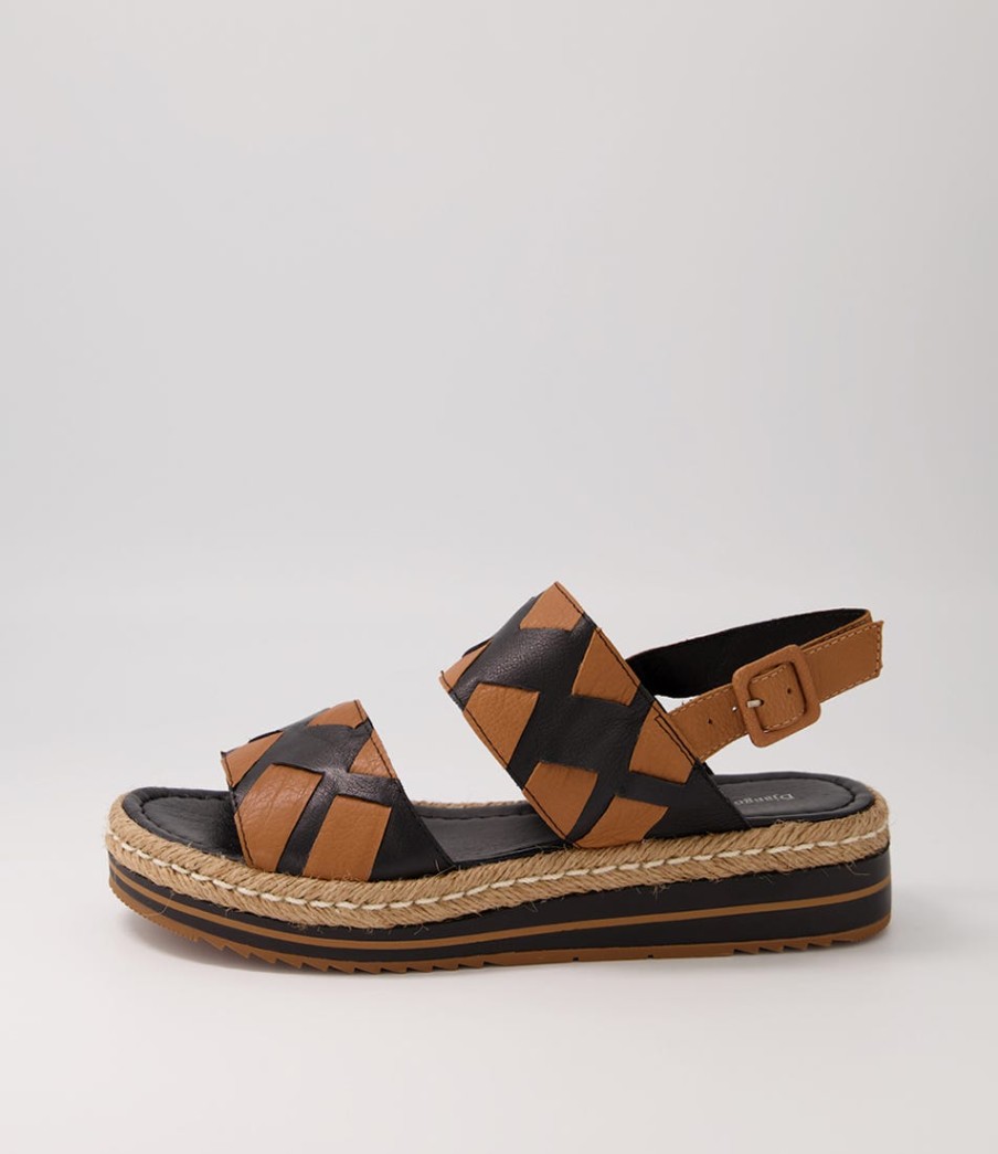 DJANGO & JULIETTE Acke Black Dark Tan Leather Espadrilles | Espadrilles