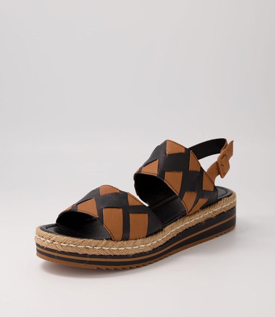 DJANGO & JULIETTE Acke Black Dark Tan Leather Espadrilles | Espadrilles