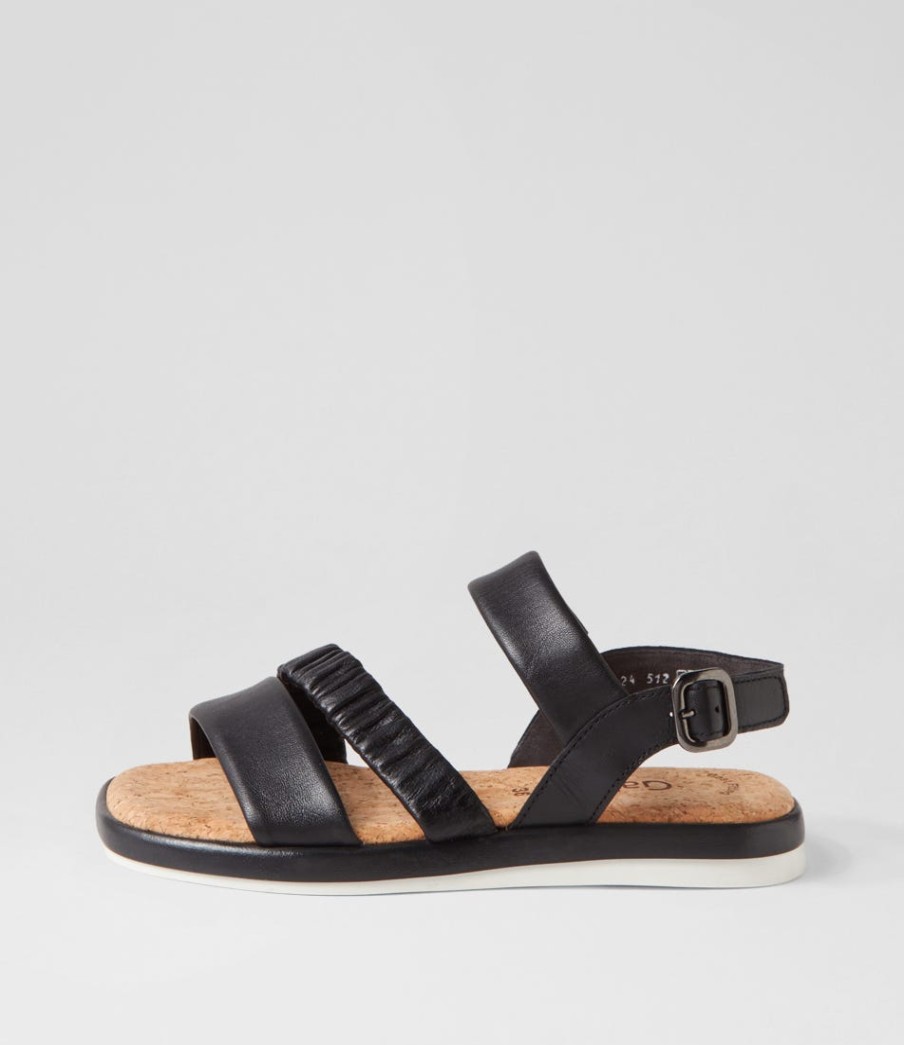 GABOR Fico Schwarz Leather Sandals | Comfort