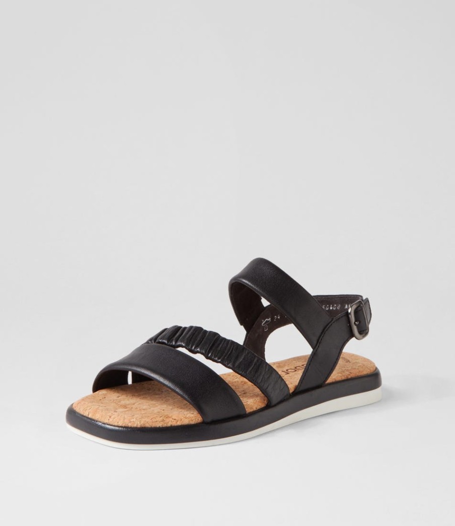 GABOR Fico Schwarz Leather Sandals | Comfort