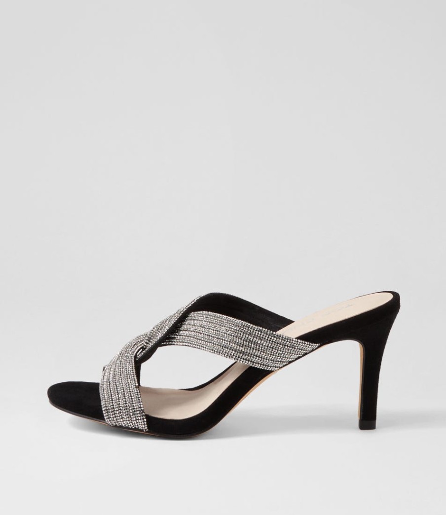 TOP END Narleta Black Silver Suede Jewels Mules | Heels