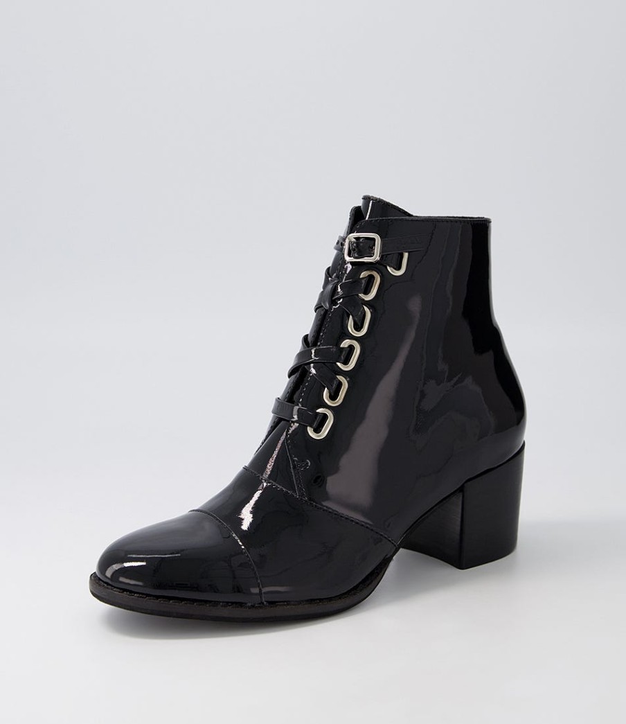 DJANGO & JULIETTE Mclain Black Patent Leather Lace Up Boots | Boots