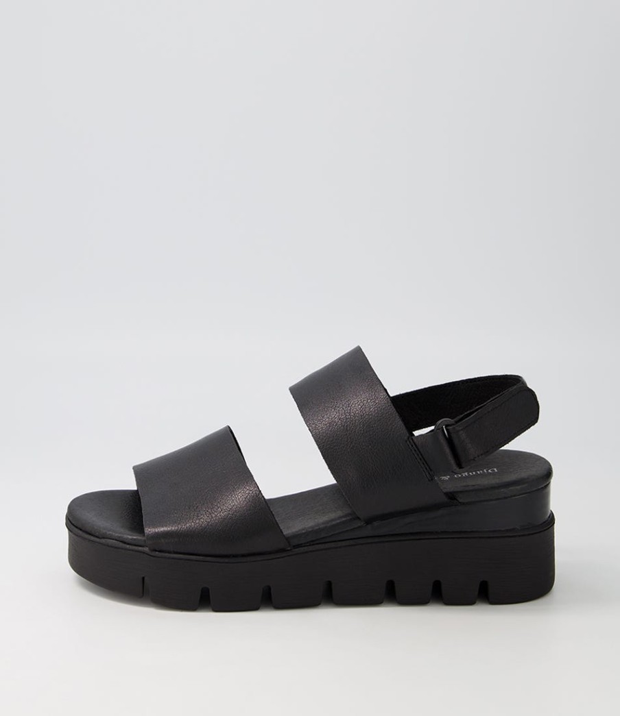 DJANGO & JULIETTE Runar Black Leather Sandals | Wedges