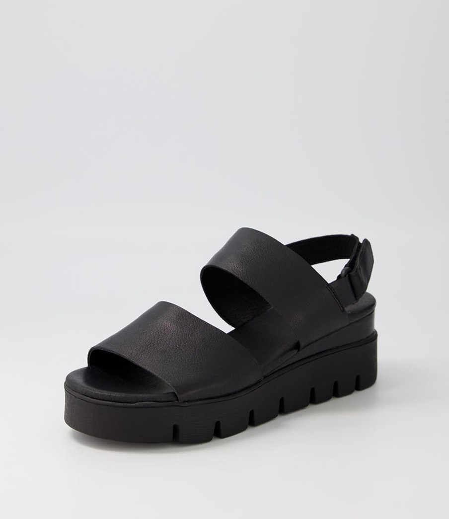 DJANGO & JULIETTE Runar Black Leather Sandals | Wedges