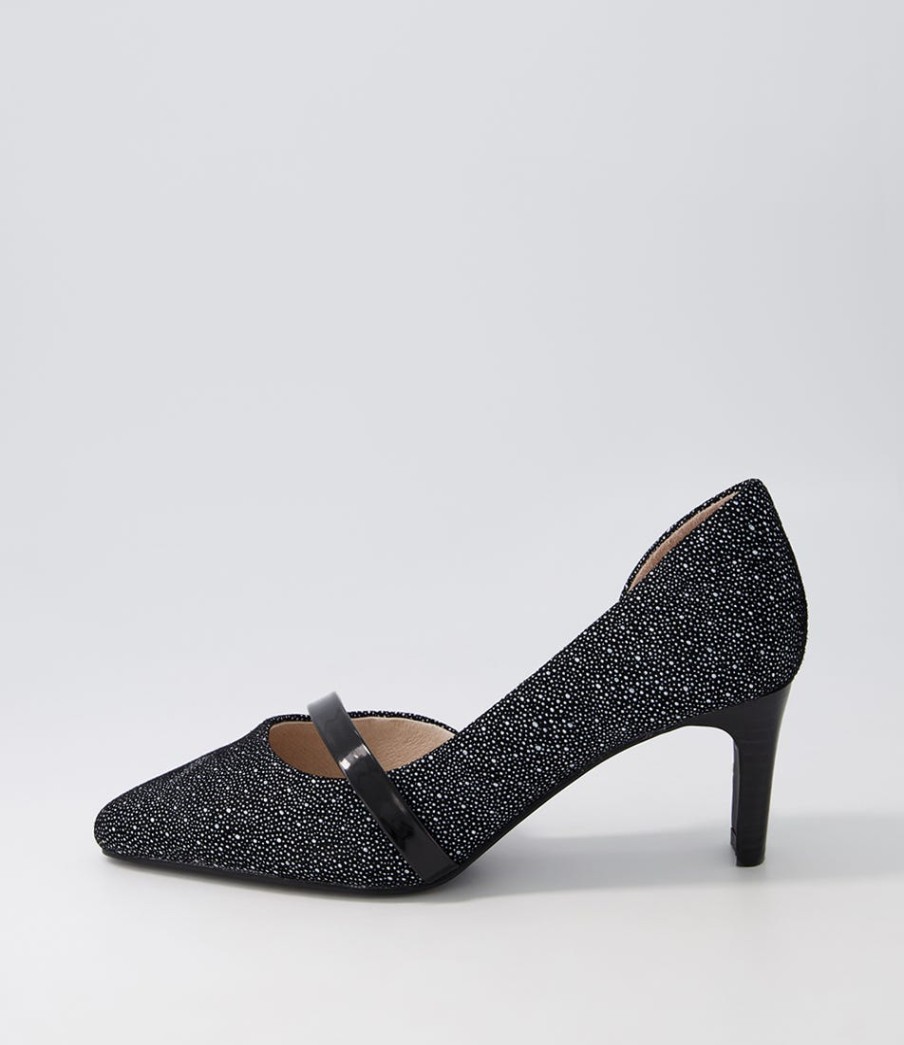 SUPERSOFT Narda2 Black White Dot Suede Patent Heels | Comfort