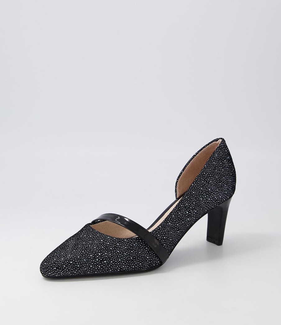 SUPERSOFT Narda2 Black White Dot Suede Patent Heels | Comfort