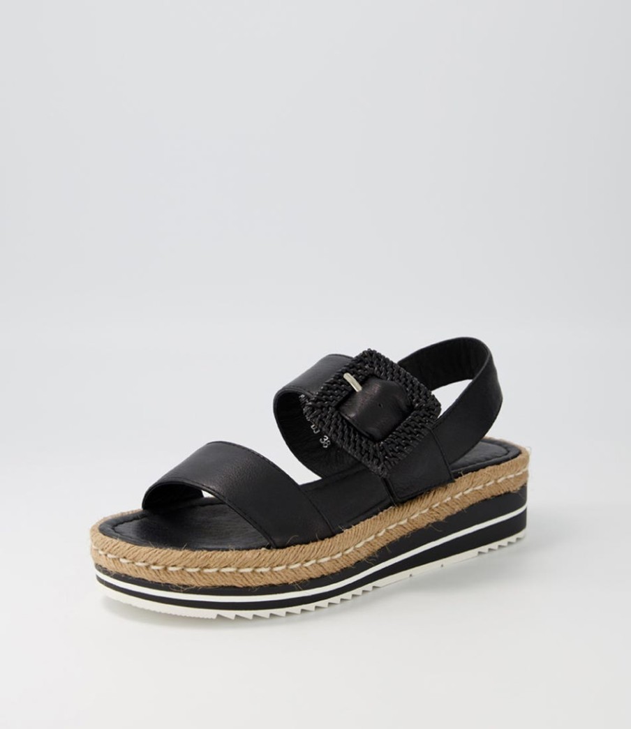 DJANGO & JULIETTE Antons Black Leather Espadrilles | Espadrilles