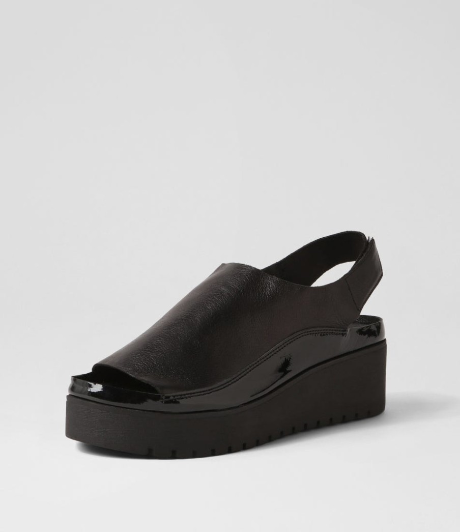 DJANGO & JULIETTE Ober Black Leather Patent Sandals | Sandals