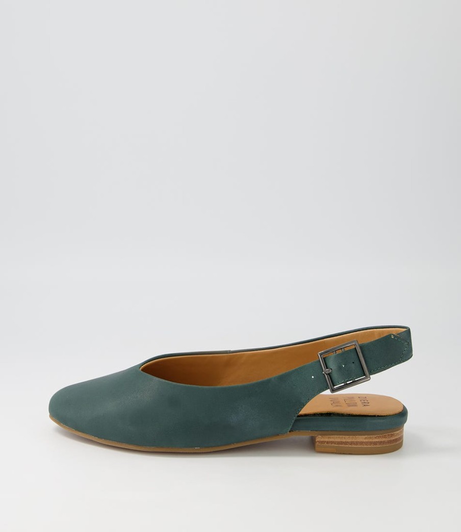 ZIERA Lisa W Dark Emerald Leather Flat Shoes | Comfort