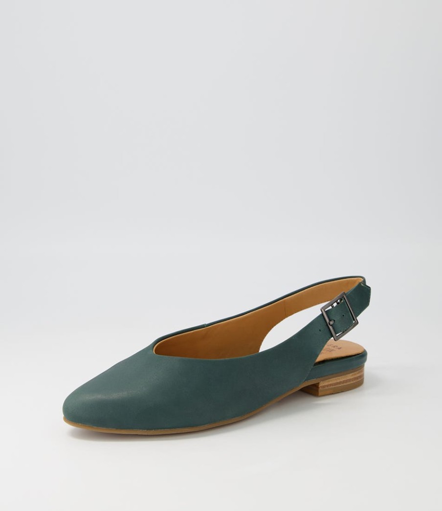 ZIERA Lisa W Dark Emerald Leather Flat Shoes | Comfort