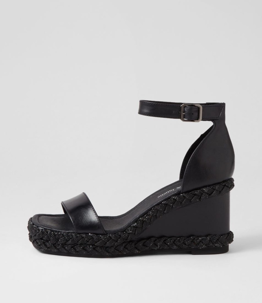 DJANGO & JULIETTE Vangie Black Leather Sandals | Heels