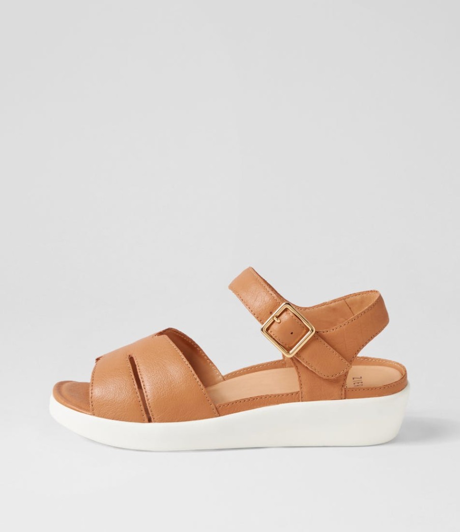 ZIERA Meygan W Dark Tan Leather Sandals | Heels