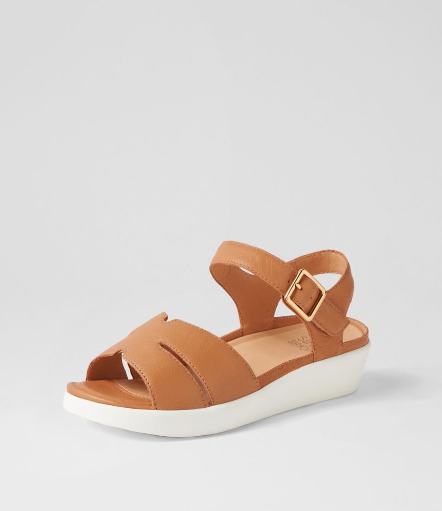 ZIERA Meygan W Dark Tan Leather Sandals | Heels