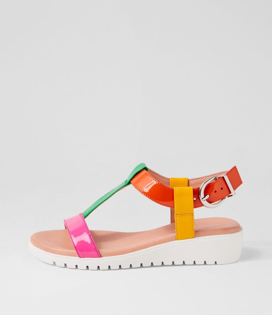 DJANGO & JULIETTE Marj Bright Patent Multi Sandals | Wedges