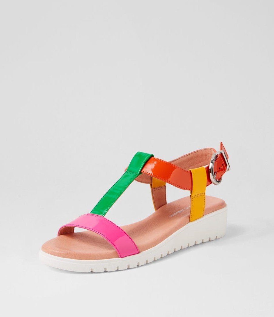 DJANGO & JULIETTE Marj Bright Patent Multi Sandals | Wedges