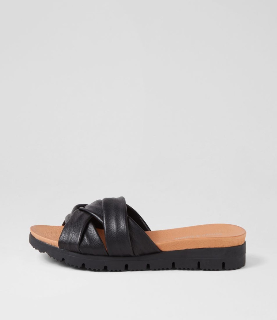 DJANGO & JULIETTE Liike Black Leather Slides | Wedges