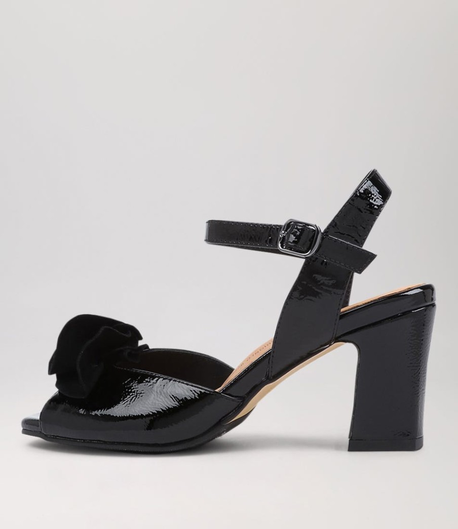 ZIERA Antonia W Black Patent Suede Sandals | Heels