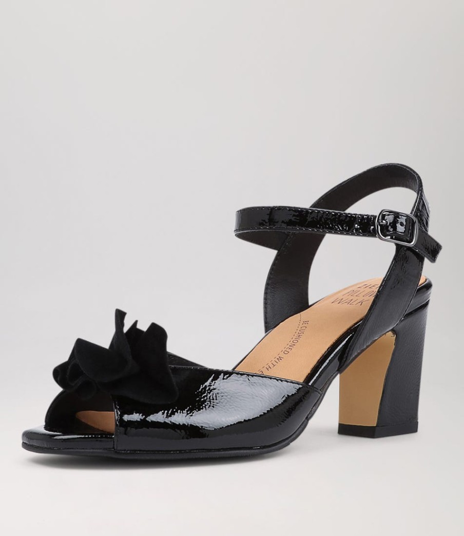 ZIERA Antonia W Black Patent Suede Sandals | Heels