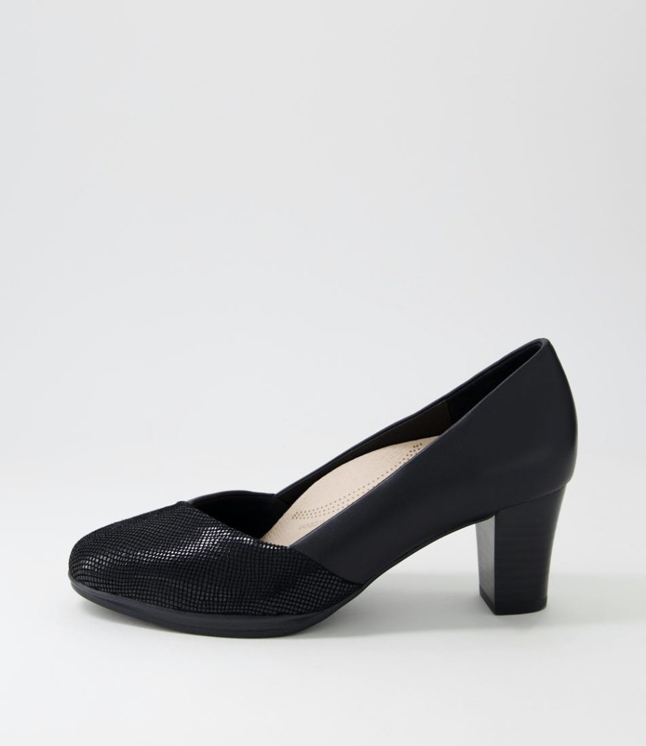 SUPERSOFT Denzil2 Black Scale Suede Leather Heels | Comfort