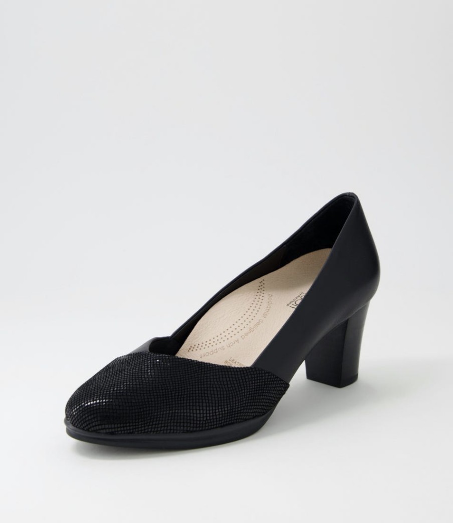 SUPERSOFT Denzil2 Black Scale Suede Leather Heels | Comfort