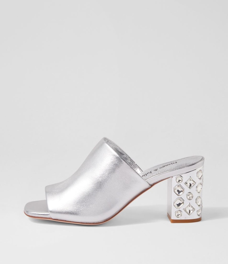 DJANGO & JULIETTE Ublue Silver Leather Mules | Heels