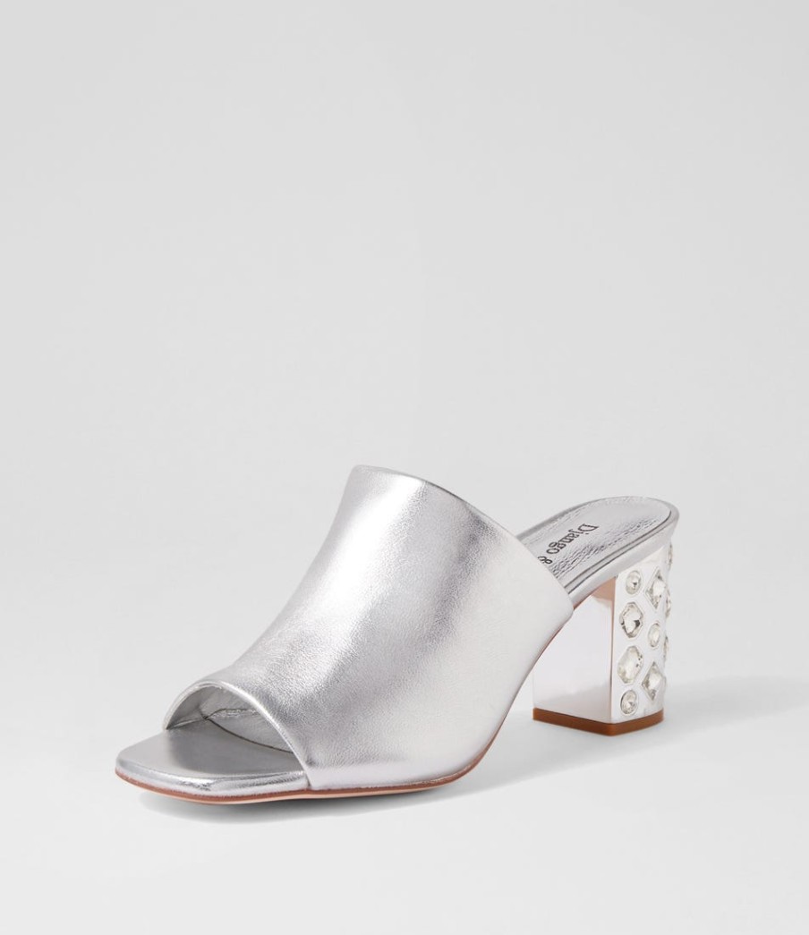 DJANGO & JULIETTE Ublue Silver Leather Mules | Heels