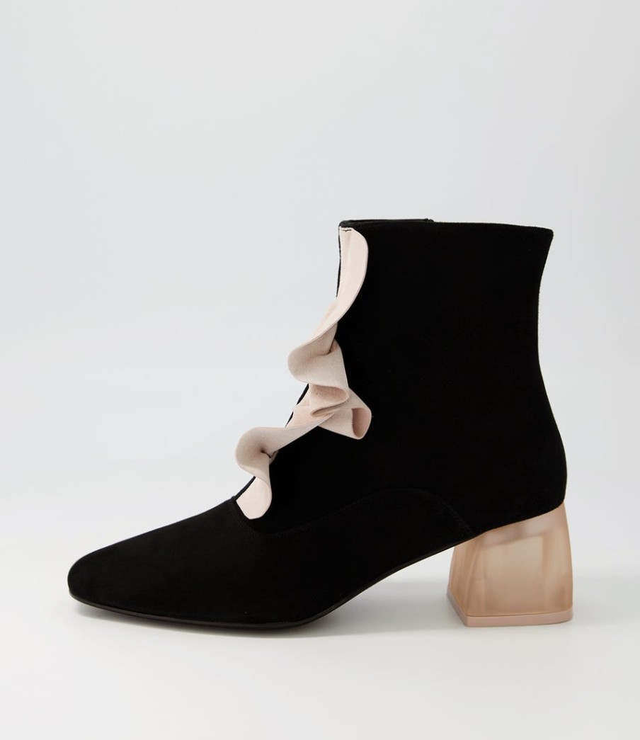 DJANGO & JULIETTE Marzia Black Nude Suede Ankle Boots | Boots