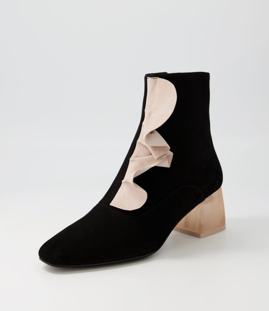 DJANGO & JULIETTE Marzia Black Nude Suede Ankle Boots | Boots