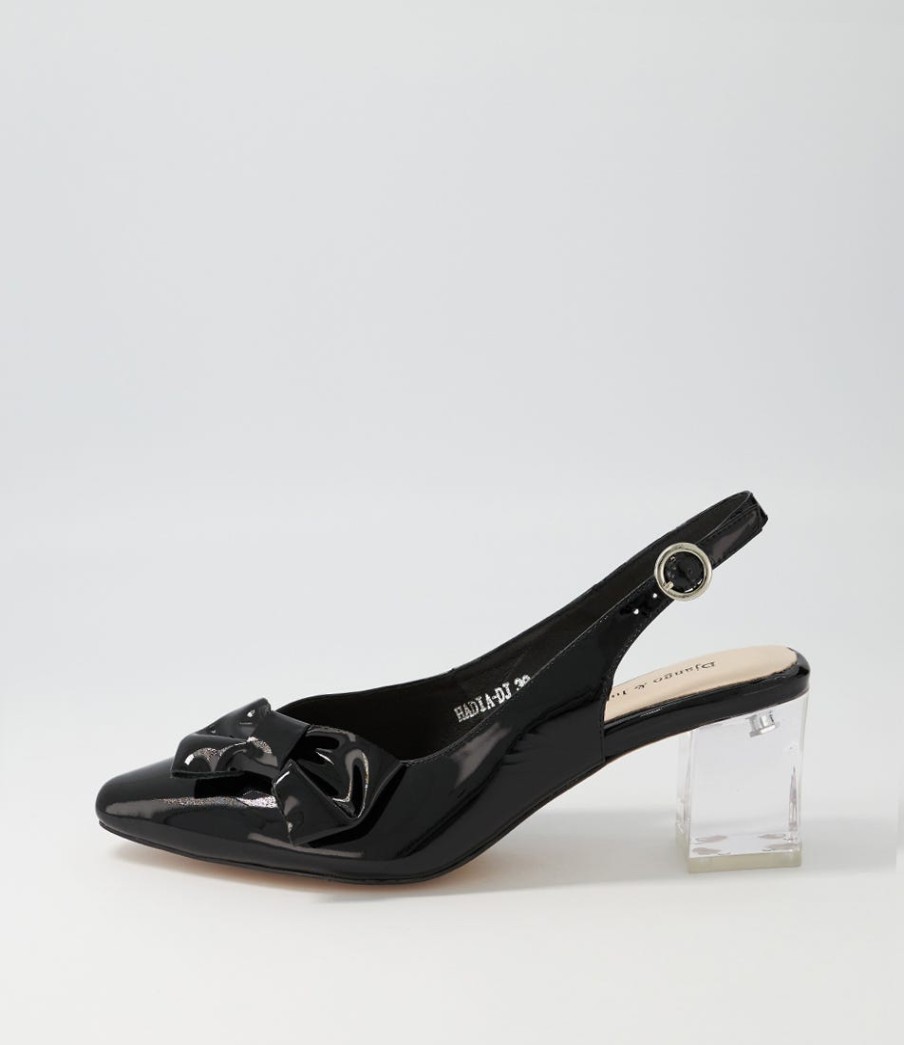 DJANGO & JULIETTE Hadia Black Clear Heel Patent Leather Heels | Heels