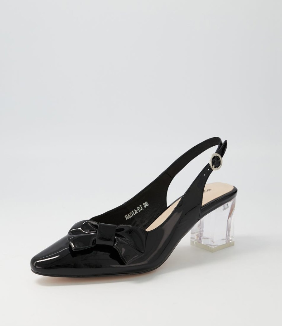 DJANGO & JULIETTE Hadia Black Clear Heel Patent Leather Heels | Heels