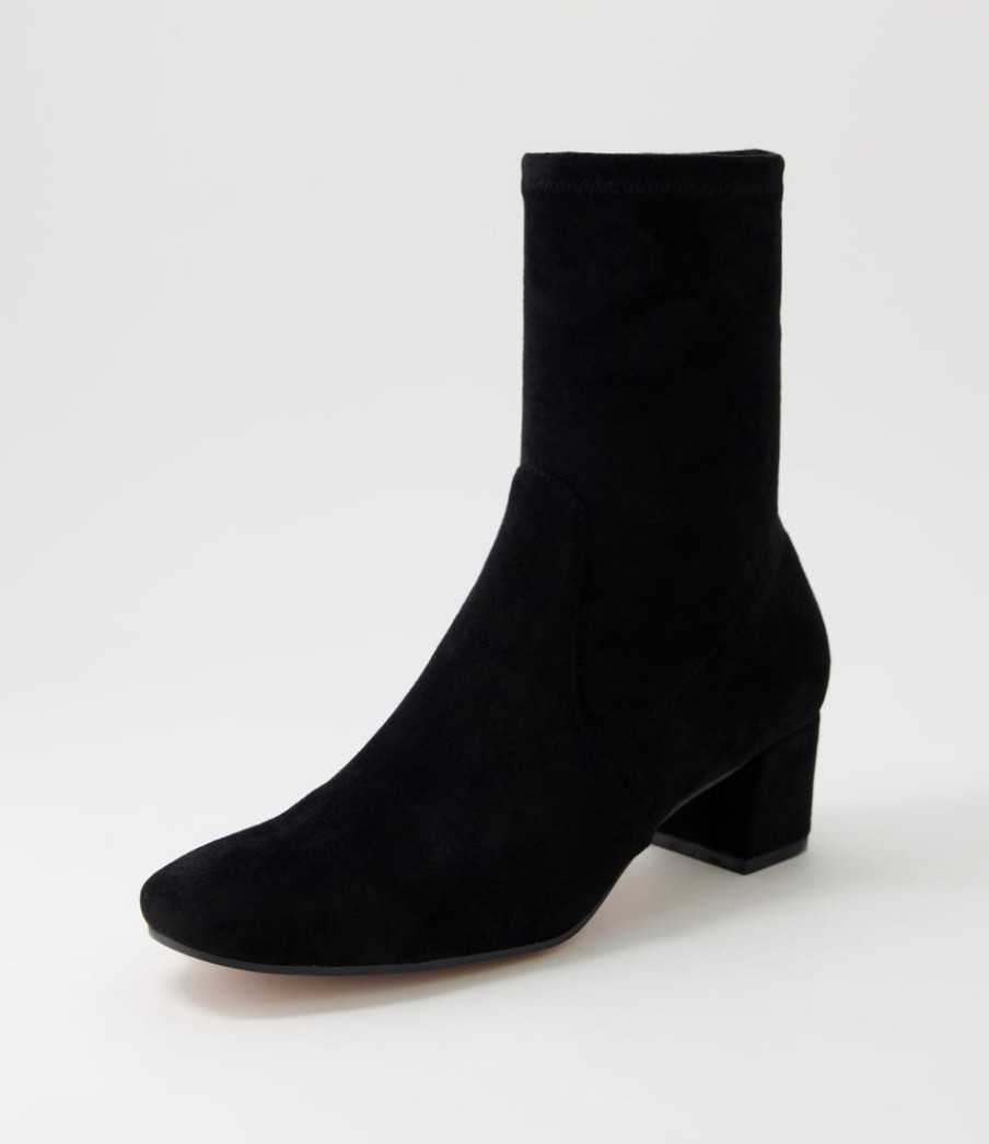 DJANGO & JULIETTE Hartful Black Stretch Microsuede Ankle Boots | Boots