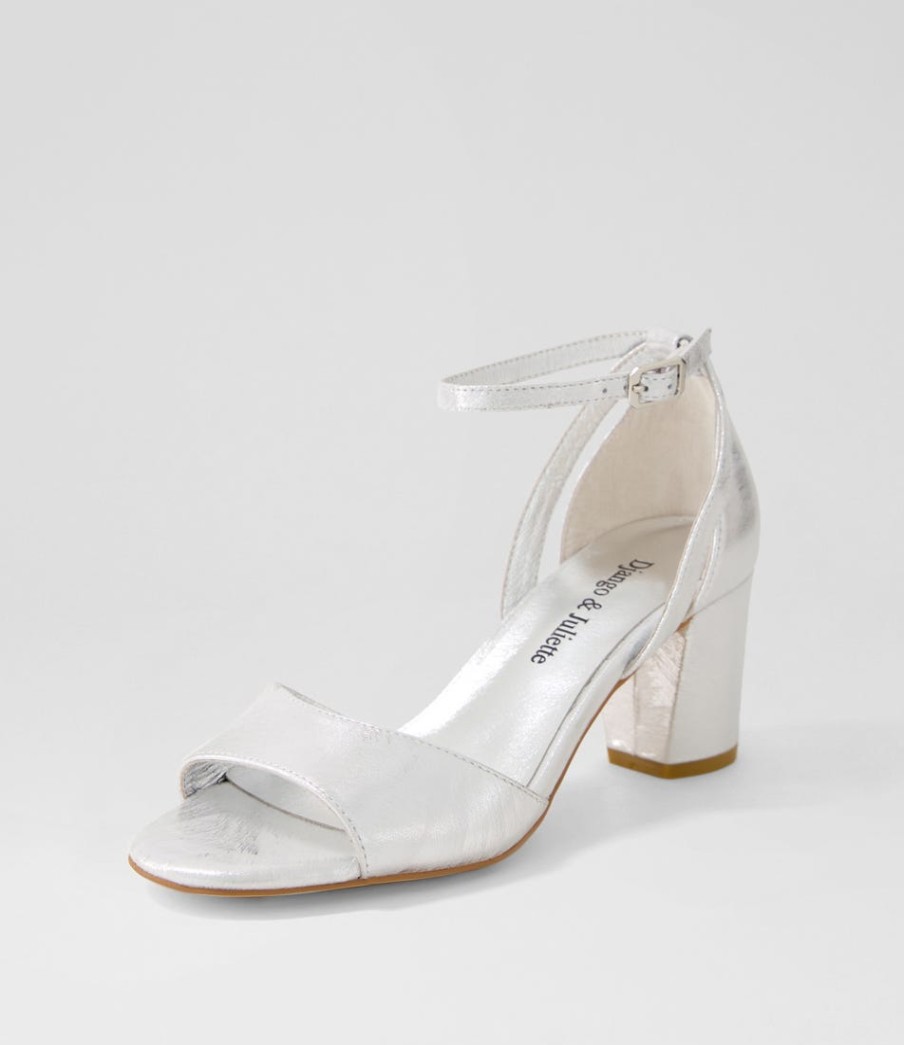 DJANGO & JULIETTE Cobey Silver Scratch Leather Sandals | Heels