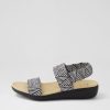 ZIERA Usaid W Black Beige Woven Elastic Sandals | Wedges