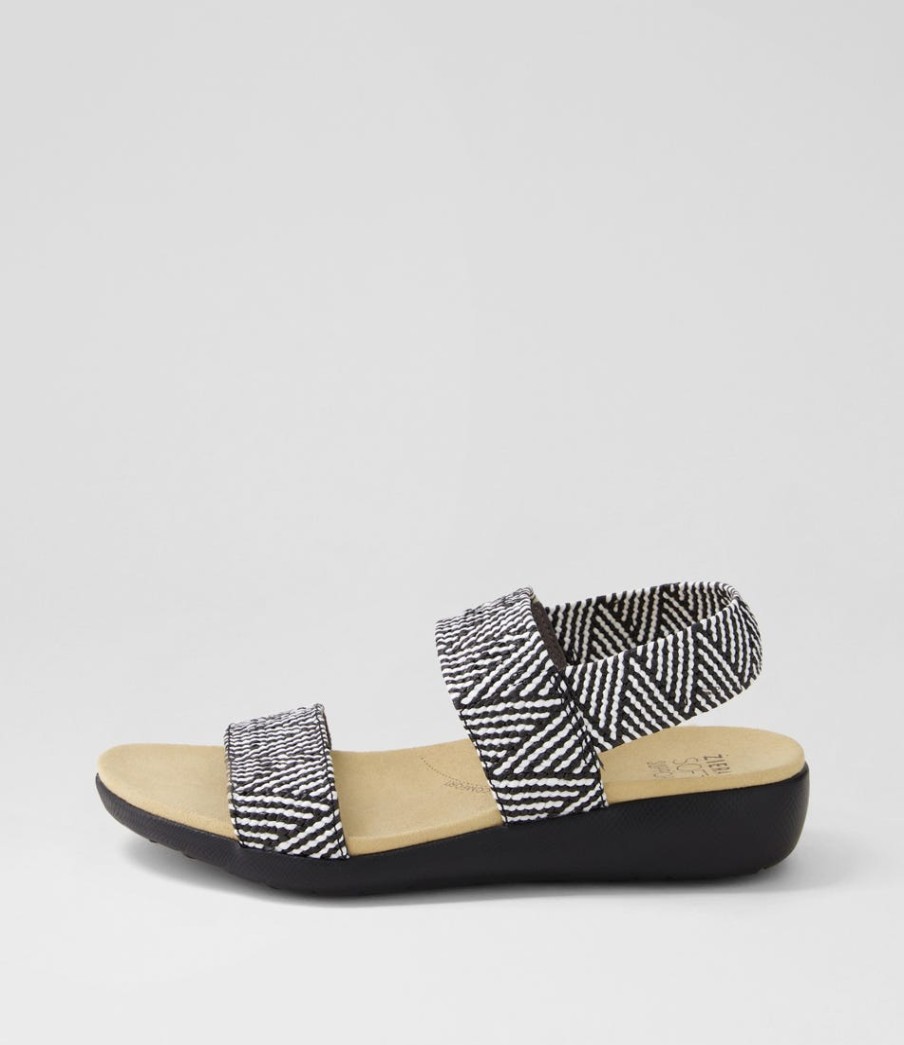 ZIERA Usaid W Black Beige Woven Elastic Sandals | Wedges