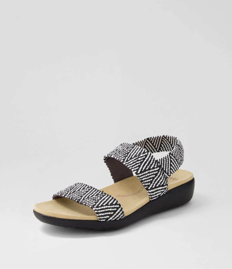 ZIERA Usaid W Black Beige Woven Elastic Sandals | Wedges