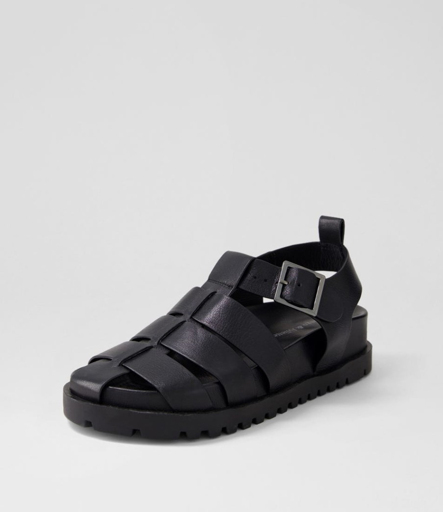 DJANGO & JULIETTE Ulycia Black Leather Sandals | Sandals