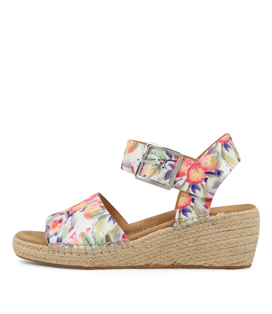 ZIERA Kraig Xw Orange Floral Leather Sandals | Espadrilles